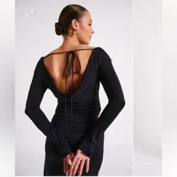 Meshki Tops - Meshki Black Long Sleeve Backless Tie Top